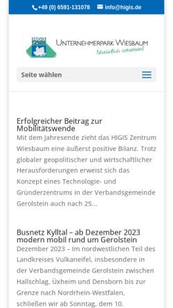 Vorschau der mobilen Webseite higis.de, HIGIS Industrie- und Gewerbepark - Verbandsgemeinde Hillesheim in Wiesbaum