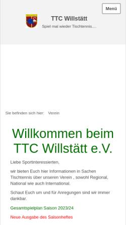 Vorschau der mobilen Webseite ttc-willstaett.de, Tischtennis Club Willstätt e.V.