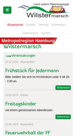 Vorschau der mobilen Webseite www.wilster.de, Wilster und die Wilstermarsch