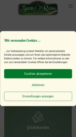 Vorschau der mobilen Webseite www.pension-zum-ross.de, Pension zum Roß
