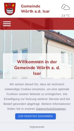 Vorschau der mobilen Webseite www.woerth-isar.de, Gemeinde Wörth a.d. Isar