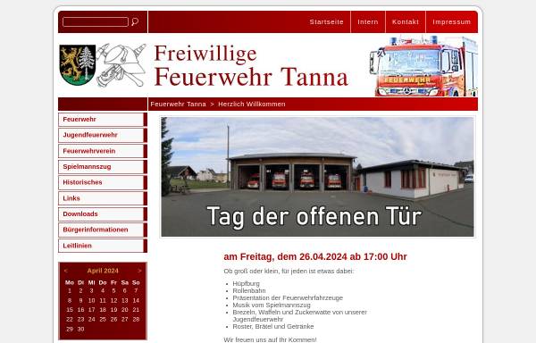 Vorschau von www.feuerwehr-tanna.de, Freiwillige Feuerwehr Tanna