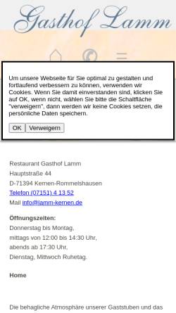Vorschau der mobilen Webseite www.lamm-kernen.de, Restaurant Lamm
