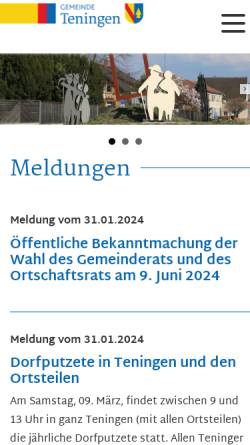 Vorschau der mobilen Webseite www.teningen.de, Gemeinde Teningen
