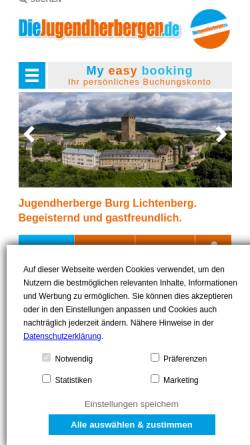 Vorschau der mobilen Webseite www.diejugendherbergen.de, Musikantenland-Jugendherberge Burg Lichtenberg