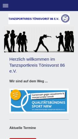 Vorschau der mobilen Webseite www.tsk-toenisvorst.de, Tanzsportkreis Tönisvorst 86 e.V.