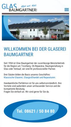 Vorschau der mobilen Webseite www.glas-baumgartner.com, Glas Baumgartner