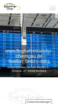 Vorschau der mobilen Webseite flughafentransfer-chiemgau.de, Taxi Wartha