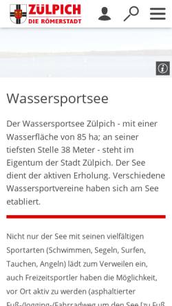 Vorschau der mobilen Webseite www.wassersportsee.de, Wassersportsee Zülpich