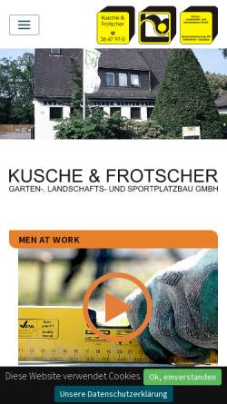Vorschau der mobilen Webseite www.kusche-frotscher.de, Kusche und Frotscher Garten-, Landschafts-und Sportplatzbau GmbH