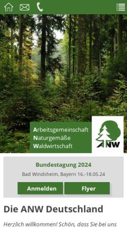 Vorschau der mobilen Webseite www.anw-deutschland.de, Arbeitsgemeinschaft Naturgemäße Waldwirtschaft Deutschland e.V.