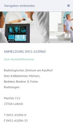 Vorschau der mobilen Webseite www.radiologen-luebeck.de, Radiologische Praxis am Kaufhof
