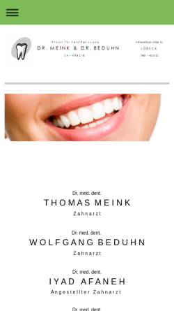 Vorschau der mobilen Webseite www.meink-beduhn.de, Zahnarztpraxis - Dr. Meink, Dr. Beduhn und Meinhardt