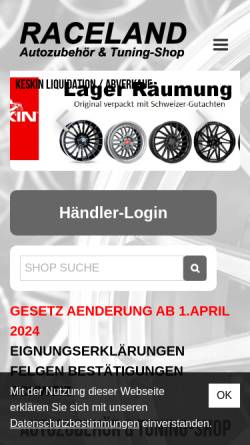 Vorschau der mobilen Webseite www.raceland.ch, Raceland GmbH