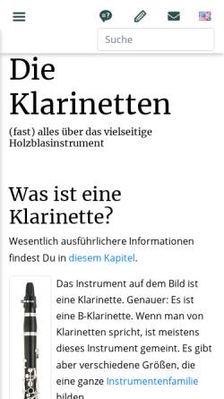 Vorschau der mobilen Webseite www.die-klarinetten.de, die-klarinetten.de, Eberhard Frost