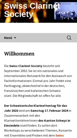 Vorschau der mobilen Webseite www.clarinetsociety.ch, Swiss Clarinet Society