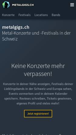 Vorschau der mobilen Webseite metalgigs.ch, metalgigs.ch - Metalkonzerte in der Schweiz