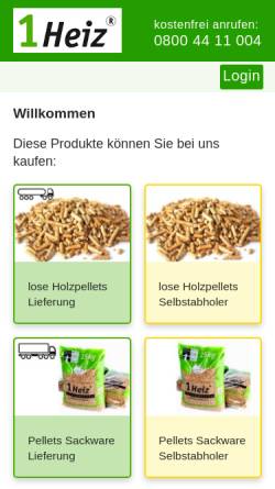Vorschau der mobilen Webseite 1heiz-pellets.de, 1Heiz Pellets AG