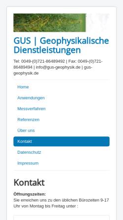 Vorschau der mobilen Webseite www.gus-geophysik.de, GUS Geophysikalische Dienstleistungen, Inh. Martin Flinspach
