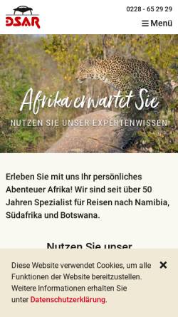 Vorschau der mobilen Webseite www.dsar.de, DSAR - Deutsch-Südafrikanischer Reisedienst GmbH