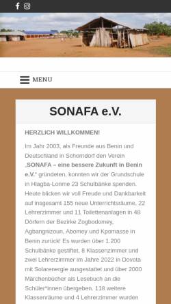 Vorschau der mobilen Webseite www.sonafa.de, Sonafa - eine bessere Zukunft für Menschen in Benin e.V.