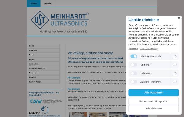 Vorschau von www.meinhardt-ultraschall.de, Meinhardt Ultraschalltechnik