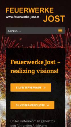 Vorschau der mobilen Webseite www.feuerwerke.co.at, Feuerwerke Jost