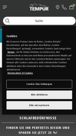 Vorschau der mobilen Webseite www.tempur.at, Tempur