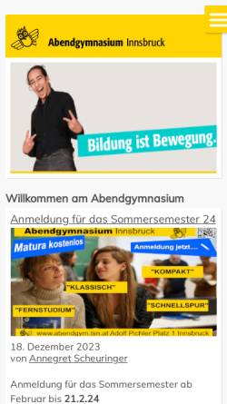Vorschau der mobilen Webseite www.abendgym.tsn.at, Abendgymnasium Innsbruck