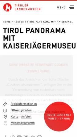 Vorschau der mobilen Webseite www.kaiserjaegermuseum.org, Tiroler Kaiserjägermuseum