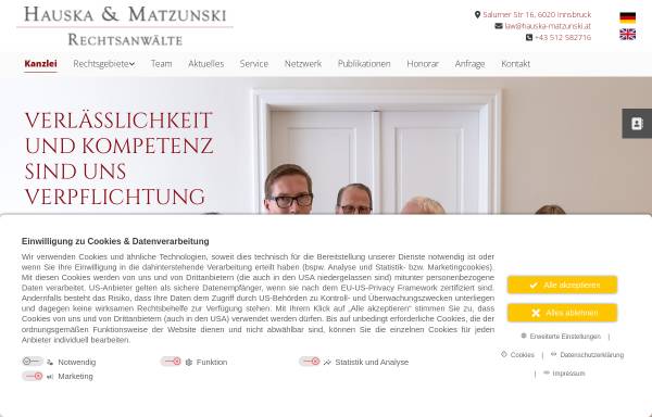 Vorschau von www.hauska-matzunski.at, Rechtsanwälte Hauska & Matzunski, Innsbruck