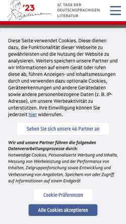 Vorschau der mobilen Webseite bachmannpreis.orf.at, Tage der deutschsprachigen Literatur