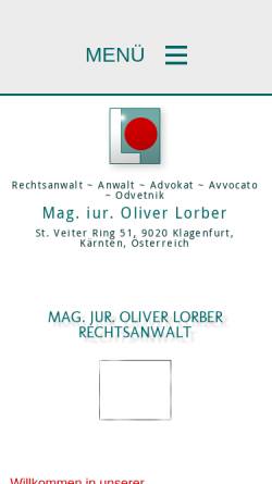 Vorschau der mobilen Webseite www.lorber.at, Rechtsanwalt Mag. iur. Oliver Lorber, Klagenfurt