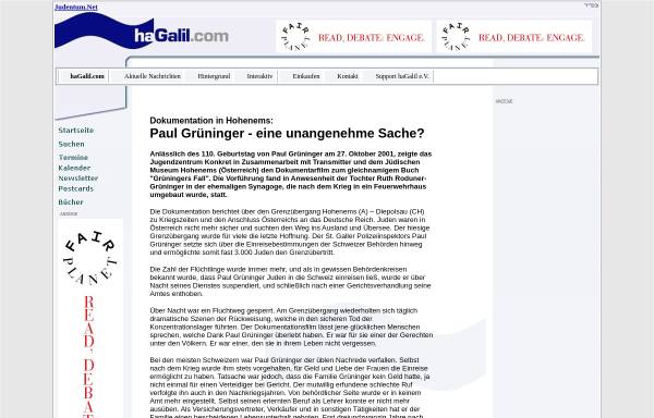 Vorschau von www.judentum.net, Dokumentation über Paul Grüninger in Hohenems