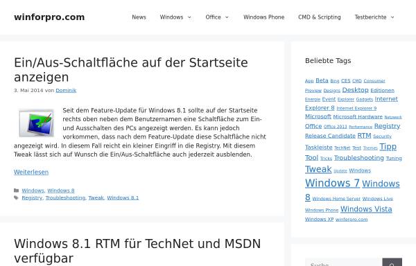 Vorschau von www.winforpro.com, Windows for Professionals