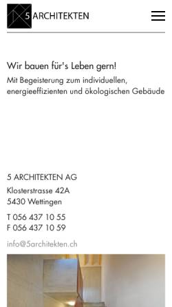 Vorschau der mobilen Webseite www.5architekten.ch, 5 Architekten AG