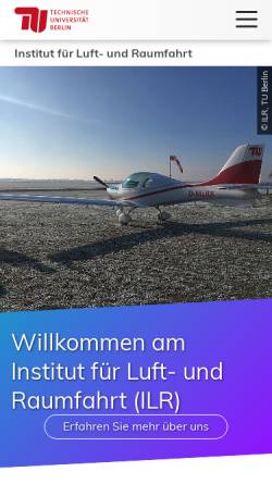 Vorschau der mobilen Webseite www.ilr.tu-berlin.de, Institut für Luft- und Raumfahrt (ILR) der Technischen Universität Berlin