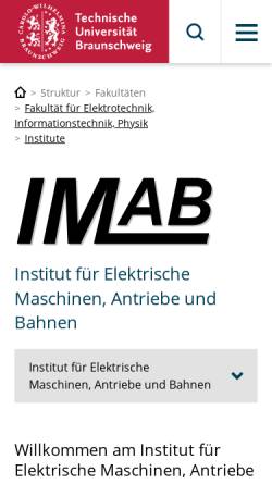 Vorschau der mobilen Webseite www.imab.de, Institut für Elektrische Maschinen, Antriebe und Bahnen