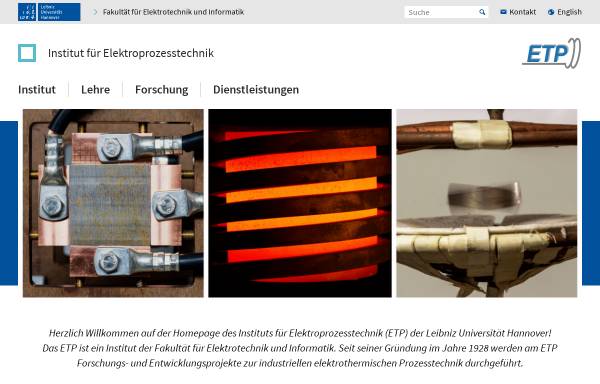 Vorschau von www.etp.uni-hannover.de, Institut für Elektrothermische Prozesstechnik der Universität Hannover