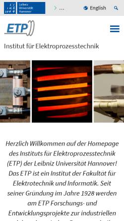 Vorschau der mobilen Webseite www.etp.uni-hannover.de, Institut für Elektrothermische Prozesstechnik der Universität Hannover