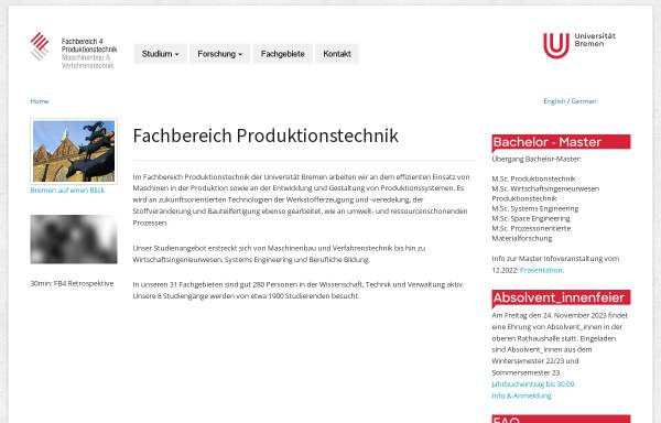 Vorschau von www.fb4.uni-bremen.de, Fachbereich 4 Produktionstechnik, Universität Bremen