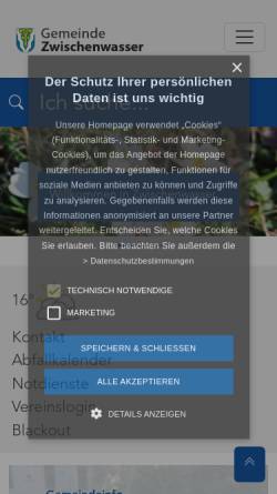 Vorschau der mobilen Webseite www.zwischenwasser.at, Gemeinde Zwischenwasser