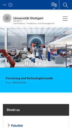 Vorschau der mobilen Webseite www.f07.uni-stuttgart.de, Fakultät 7 - Maschinenbau, Universität Stuttgart