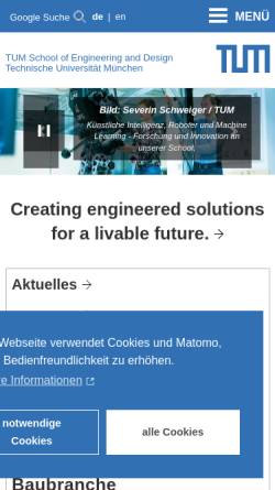 Vorschau der mobilen Webseite www.mw.tum.de, Fakultät für Maschinenwesen der Technische Universität München