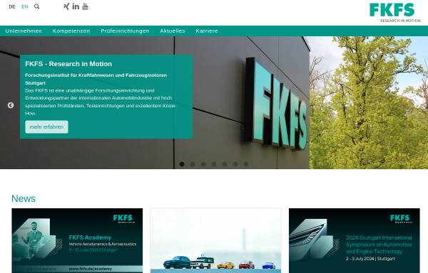 Vorschau von www.fkfs.de, Forschungsinstitut für Kraftfahrwesen und Fahrzeugmotoren Stuttgart (FKFS)