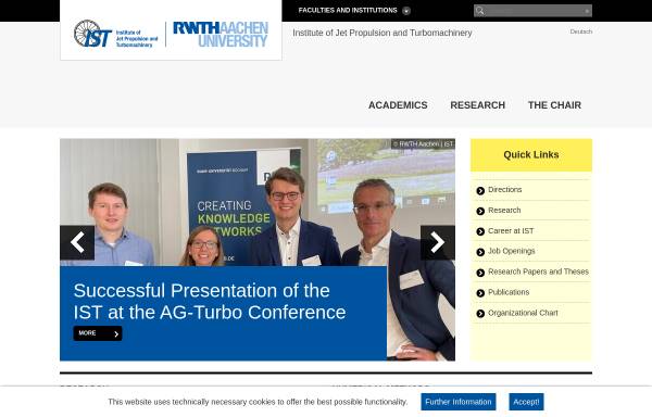 Vorschau von www.ist.rwth-aachen.de, Institut für Strahlantriebe und Turboarbeitsmaschinen der RWTH Aachen (Deutschland)