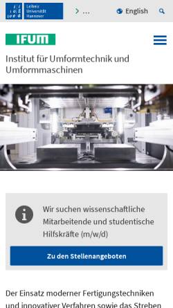 Vorschau der mobilen Webseite www.ifum.uni-hannover.de, Institut für Umformtechnik und Umformmaschinen (IFUM), Universität Hannover