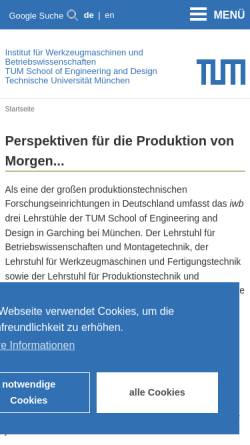 Vorschau der mobilen Webseite www.iwb.tum.de, Institut für Werkzeugmaschinen und Betriebswissenschaften iwb, TU München