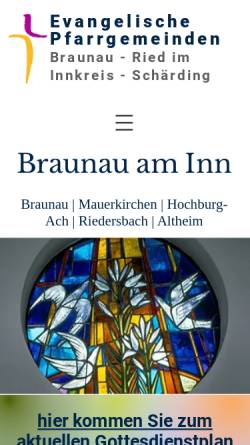 Vorschau der mobilen Webseite www.evangbraunau.at, Evangelische Pfarrgemeinde
