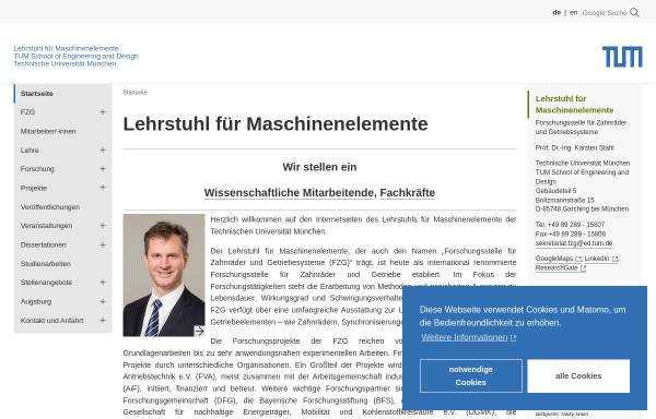 Vorschau von www.fzg.mw.tum.de, Lehrstuhl für Maschinenelemente FZG, TU München
